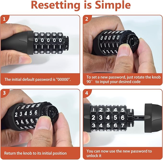 Bike Chain Lock 3.2Ft Long High Security Heavy Duty Anti Theft, 5 Digit Combination Resettable Keyless Bicycle Lock for Bike/Electric Scooter/Ebike/Motorcycle(Camouflage)