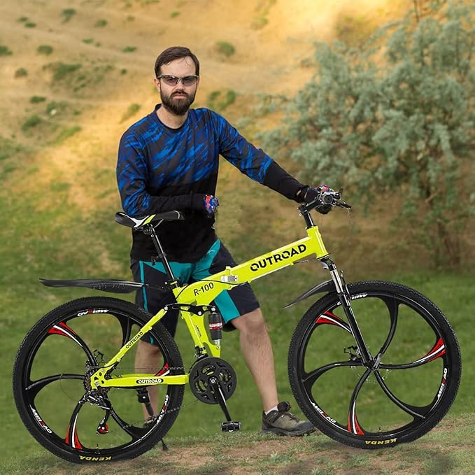 Outroad Folding Mountain Bike Foldable/Unfoldable Bike 26 Inch for Adult, 21-Speed Dual Suspension High-Carbon Steel MTB Foldable Bicycle, Dual Disc Brake Folding Bikes for Men Women