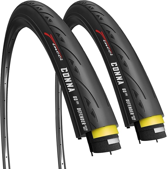 Fincci 700x25c Tire - Road Bike Tires 25-622 with 1 mm Nylon Anti Puncture - Black 700c Bike Tire Puncture Proof with Kevlar for Racing, Hybrid, Folding Bicycles - Flatless Bike Tires 28 inch