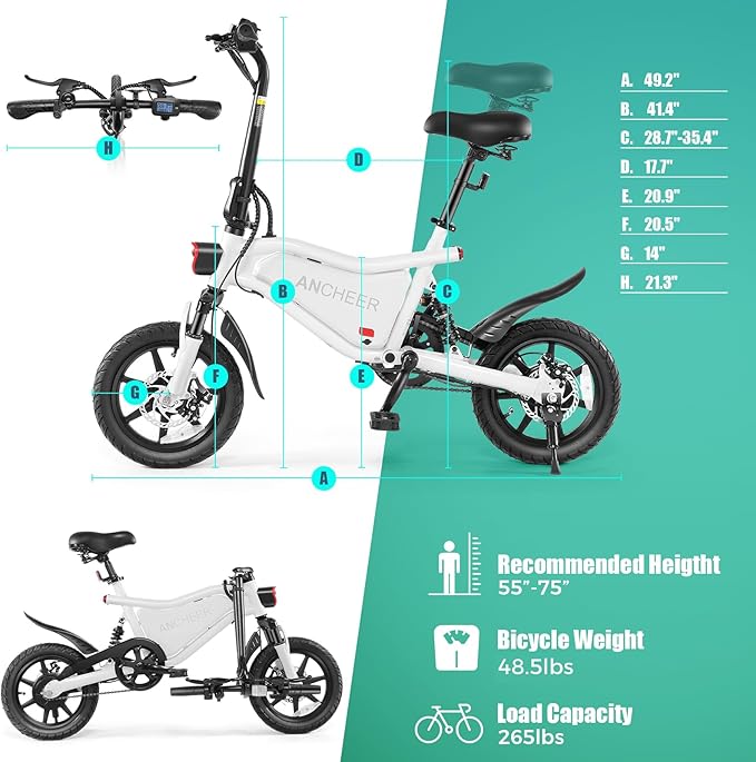 ANCHEER Folding Electric Bike for Adults, 374Wh Ebike, 20MPH Electric Bikes, 14" Foldable Electric Bicycle, 20-50 Miles Electric Bikes, E Bike, LCD Display, Dual Suspension, UL2849 Compliant