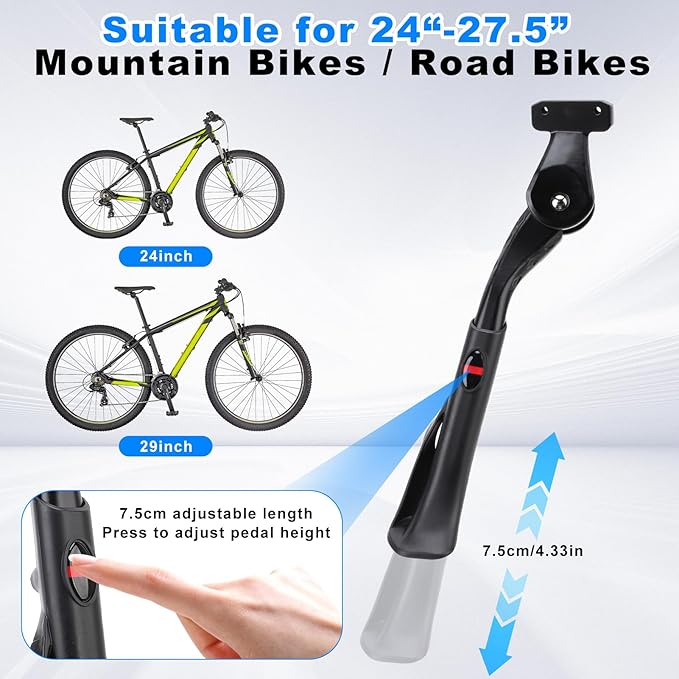 Gugxiom Adjustable Bike Kickstand, Aluminum Alloy Adjustable Height Anti Slip Universal Parking Side Kick Stand Replacement for Electric Bicycles Mountain Bikes