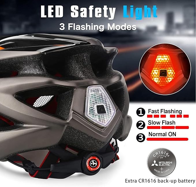 Basecamp Bike Helmet for Women Men with LED Safety Light Removable Sun Visor Lightweight Bicycle Helmet Adjustable Breathable Mountain & Road Cycling Helmets for Adult