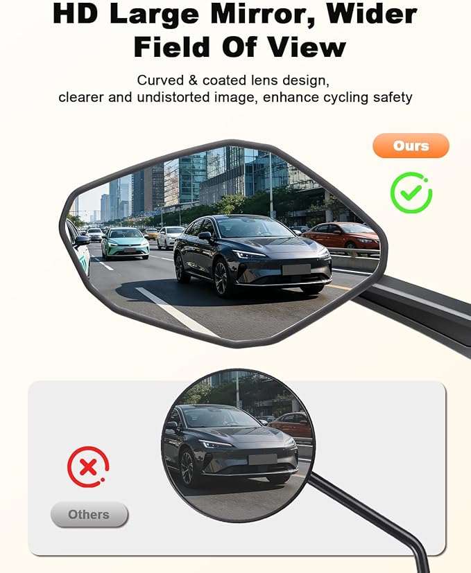 Bike Mirror Large HD Field of Vision, Rear View Mirror, Adjustable Safety Handlebar Bicycle Mirrors Accessories for Ebike Mountain Road Bike Scooter, Fits 22-28mm Handlebars