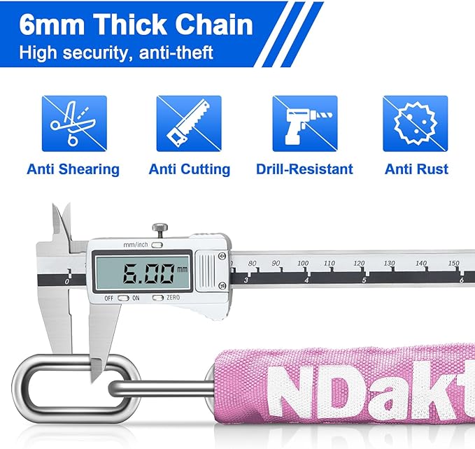 NDakter Bike Lock, 5 Digit Combination Heavy Duty Anti Theft Bicycle Chain Lock, 2.62/3.2/4.27/5/6Ft Long, High Security Resettable, Suitable for Bike, Scooter, Door, Gate, Fence-4/6mm Thick