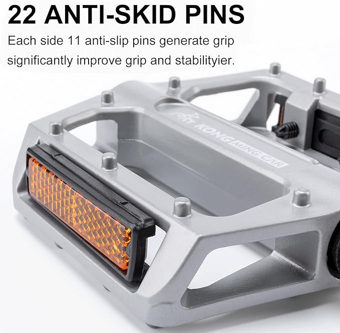 Mountain Bike Pedals 9/16 Inch - Bicycle Flat Pedals with Reflectors - Lightweight Aluminum Alloy Wide Platform Pedals for Mountain Bike, BMX, Road Bike Pedals