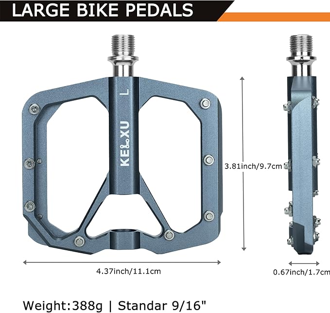 Mountain Bike Pedals 9/16", 3 Sealed Bearings Non-Slip Bicycle Pedals Aluminum CNC Machined Wide Flat Pedals for Road Bike MTB