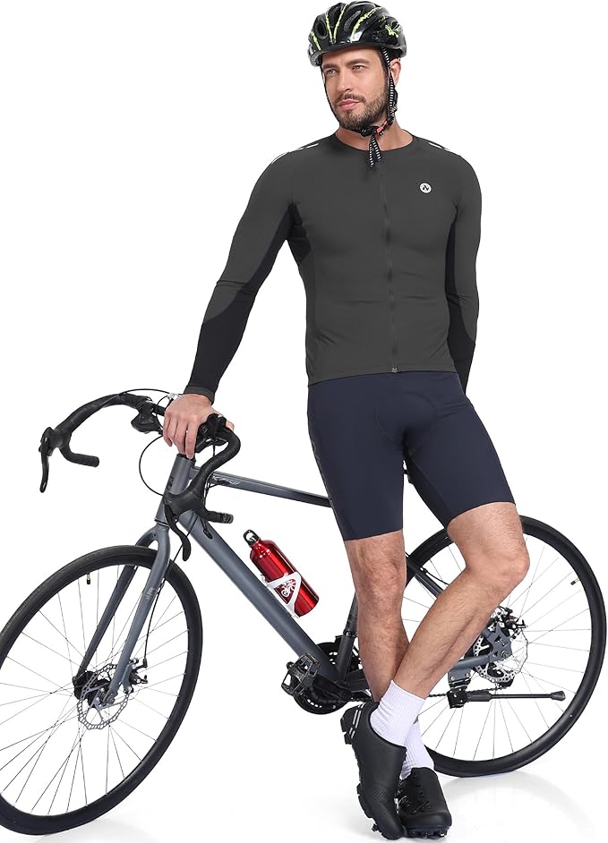 Nepest Mens Cycling Jersey Long Sleeve Bike Jersey UPF 50+ Road Biking Shirts Clothing with 4 Rear Pockets