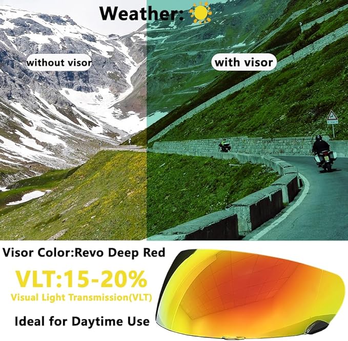 Qualifier DLX Helmet Visor,UV Protection Motorcycle Helmet Face Shield Compatible with Bell Qualifier DLX Mips/Qualifier/Star/Vortex/RS-1/RS-2/Revolver(Revo Deep Red)