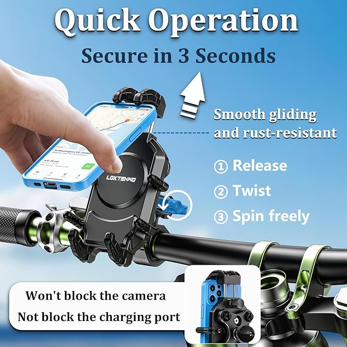 Motorcycle Phone Mount-[Triple Vibration Dampener] & [Metal Adjustment Arm]，Motorcycle Cell Phone Holder, Bike Phone Mount for iPhone 17 16 15 Pro Max, 5.4-7.2" Smartphones