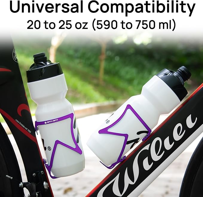 FIFTY-FIFTY 2-Pack Bike Water Bottle Holder, Aluminum Alloy Water Bottle Cage, Lightweight Bicycle Cup Holder Rack with Screws Tool, Universal Bicycle Drink Cage for MTB, Road Bike (Purple)
