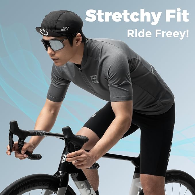 ROCKBROS Men's Cycling Jersey Short Sleeve Road Bike Shirt with 3 Rear Pockets Breathable Quick Dry Bicycle Shirt