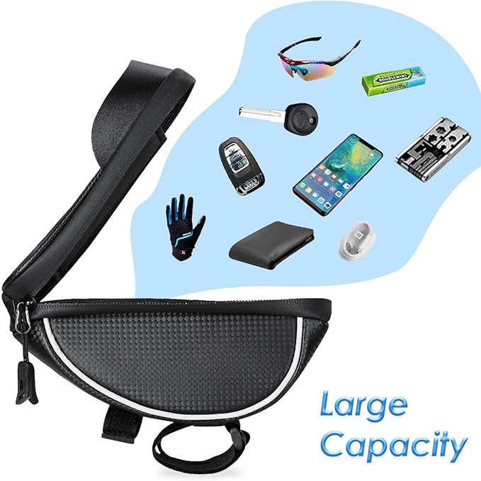 UNICOLD Waterproof Bicycle Storage Bags Reflective Phone Mount Top Tube Bag Bike Phone Case Holder Accessories Cycling Pouch Compatible with iPhone 15,14, 13, 12, Samsung Galaxy Ultra phones Fit 6.5”