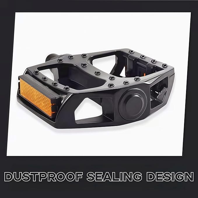 Lightweight Aluminum Mountain Bike Pedals for Adults – 9/16inch Adapters Included, Non-Slip Wide Platform with Reflective Strips, Compatible with MTB, BMX, Road & Hybrid Bikes
