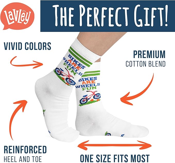 Lavley Bike Socks - Gifts for cyclists and mountain bikers - Fun holiday or birthday gift - Great stocking stuffer