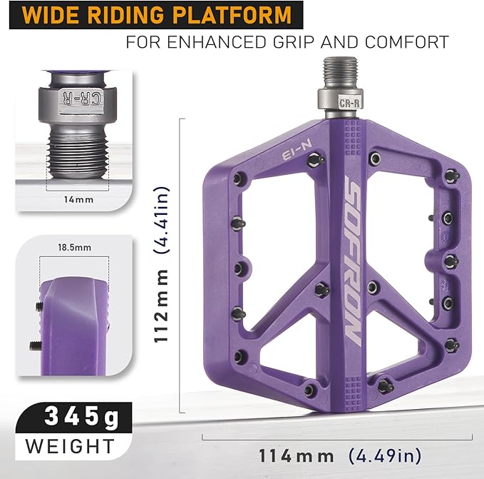 Nylon Bike Pedals, Lightweight Mountain Bicycle Pedals for BMX/Road Bikes, Lightweight, Non-Slip, Perfect for Mountain & Road Biking