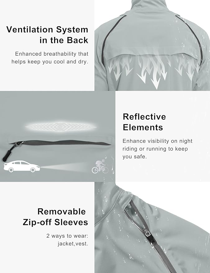 Little Donkey Andy Men's Quick-dry Running Jacket, Convertible UPF 50+ Cycling Jacket Windbreaker with Removable Sleeves