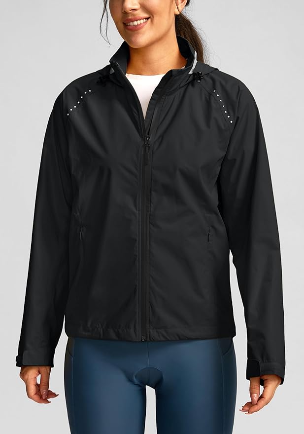 Bikewa Women's Cycling Rain Jackets Waterproof Windbreaker Lightweight Running Windproof Reflective Jacket Packable Hooded
