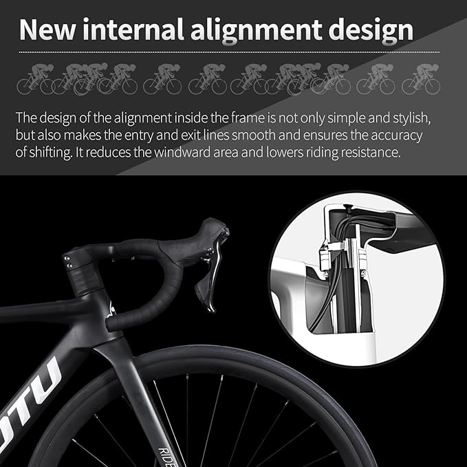 KOOTU Carbon Road Bike, T800 Lightweight Carbon Fiber Frame Racing Bicycle with 105 R7000 22 Speed Groupset and Wire-Pull Disc Brake for Man and Woman