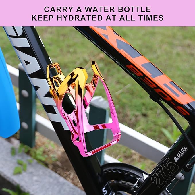 Bike Water Bottle Holder with Screws Lightweight Cycling Bicycle Water Bottle Holder for Road, Mountain Bike (Dazzle Yellow Pink)