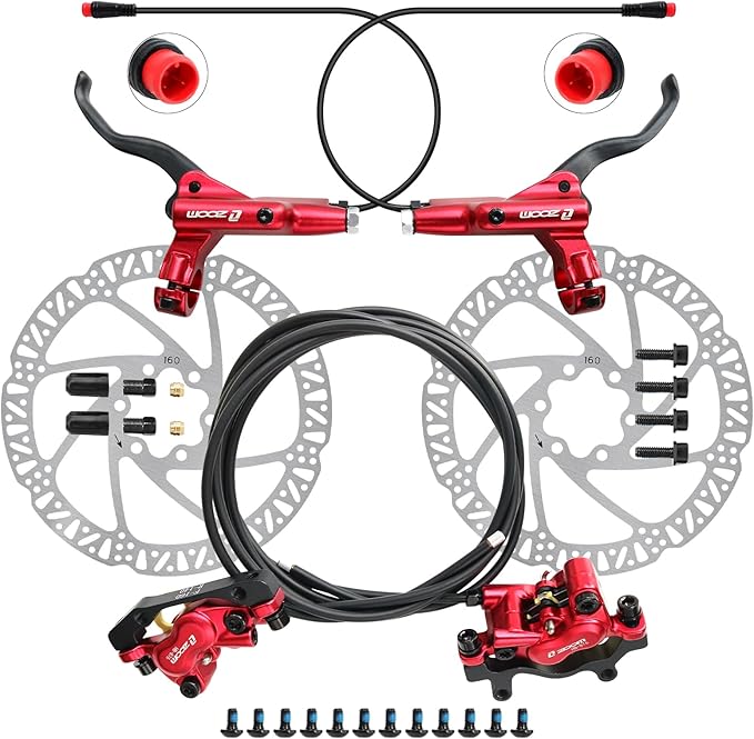 Z00M HB876E 2-PIN 4-Pistons E-Bike Electric Power-Off Hydraulic Brake Set, Pre-Bled with Mineral Oil Brakes Kit for eBike, Mountain Bike, Road Bike