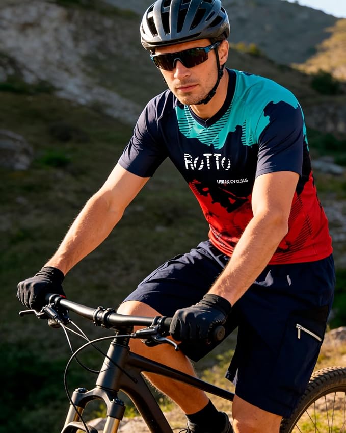 ROTTO Mens MTB Jersey Mountain Bike Cycling Shirt Short Sleeve for MTB BMX Downhill Wicking Quick Dry