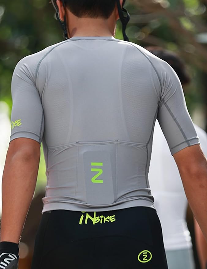 INBIKE Mens Cycling Jersey Breathable Elastic Bike Jersey 3 Rear Pockets Moisture Wicking Short Sleeve Quick Dry Reflective Biking Shirts Large Gray