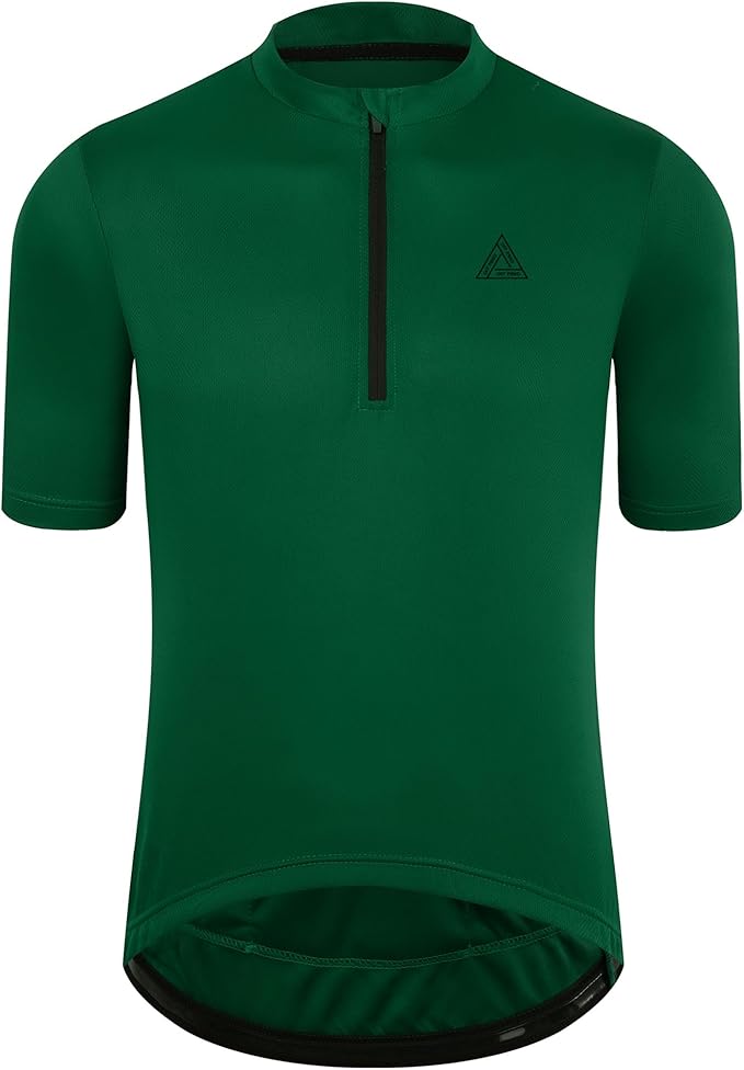 Men's Cycling Jersey Short Sleeves Bike Jersey 1/3 Zipper Solid Color Club Fit, Biking Cycling Shirt Zipper Pocket