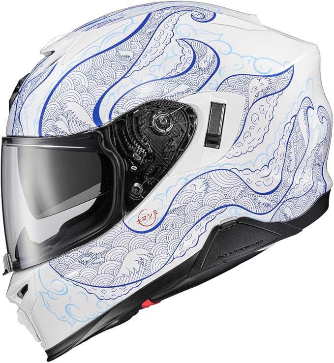 ScorpionEXO T520 Full Face Touring Motorcycle Helmet with Bluetooth Ready Speaker Pockets DOT ECE Approved Nama-Shimi (White/Blue - Large)