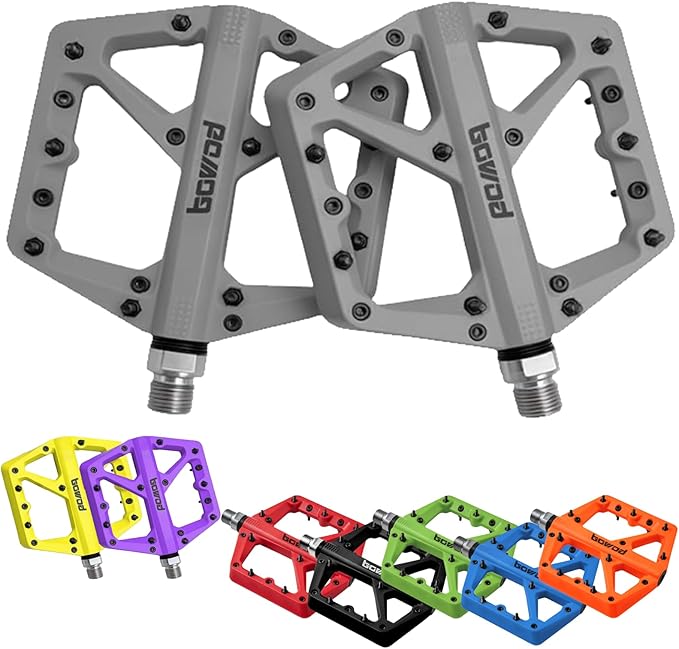 MTB Pedals Large Mountain Bike Pedals, Lightweight Nylon Fiber Composite Bicycle Platform Pedals, Grippy Pedals w 18 Pins, Cr-Mo Spindle fit w 2 Bearings, Clipless Pedals for BMX MTB Bike 9/16"