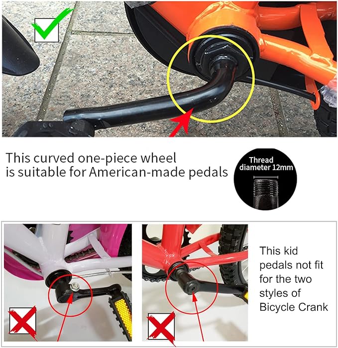 ThinkTop Kid's Bike Pedal, Aluminium Alloy Ultra Strong 1/2-Inch Bike Pedals Platform Flat Fit for 12" 14" Boys Girls Bike