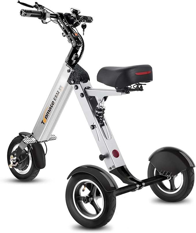 TopMate ES32 Electric Scooter 3 Wheels Foldable Trike with Seat for Adults, Light Weight Mobility with Reverse Function and Key Switch, 10 Inch Pneumatic Tires Tricycle