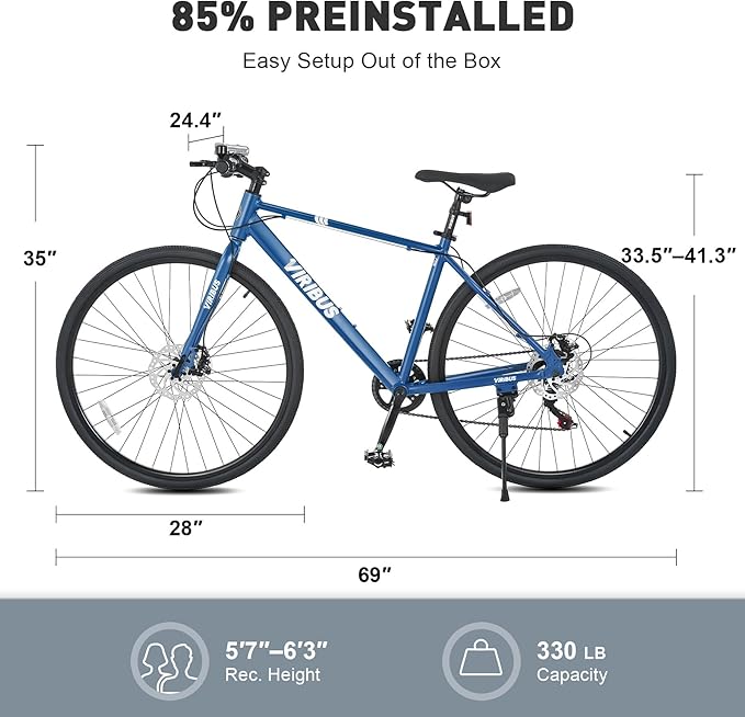 VIRIBUS Hybrid Bikes, 28 inch Mens Hybrid Bicycle 7 Speed with Lightweight Aluminum Frame & Disc Brakes, 700C Retro Vintage Adult Bike for Tall Men & City Commuters, 85% Pre-Assembled