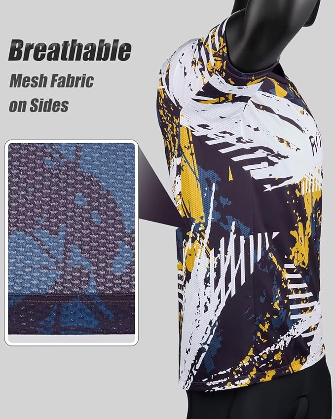 ROTTO Mens MTB Jersey Mountain Bike Cycling Shirt Short Sleeve for MTB BMX Downhill Wicking Quick Dry