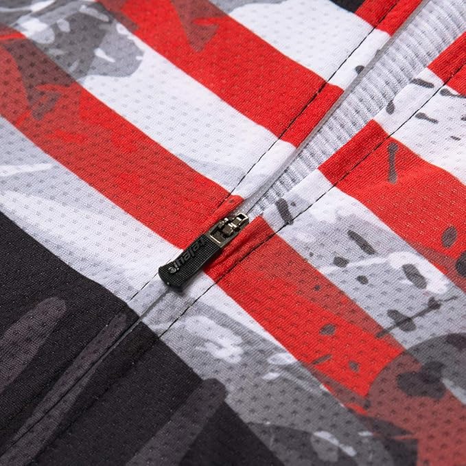 Cycling Jersey Short Sleeve USA Style Bike Tops with Pocket Reflective Stripe