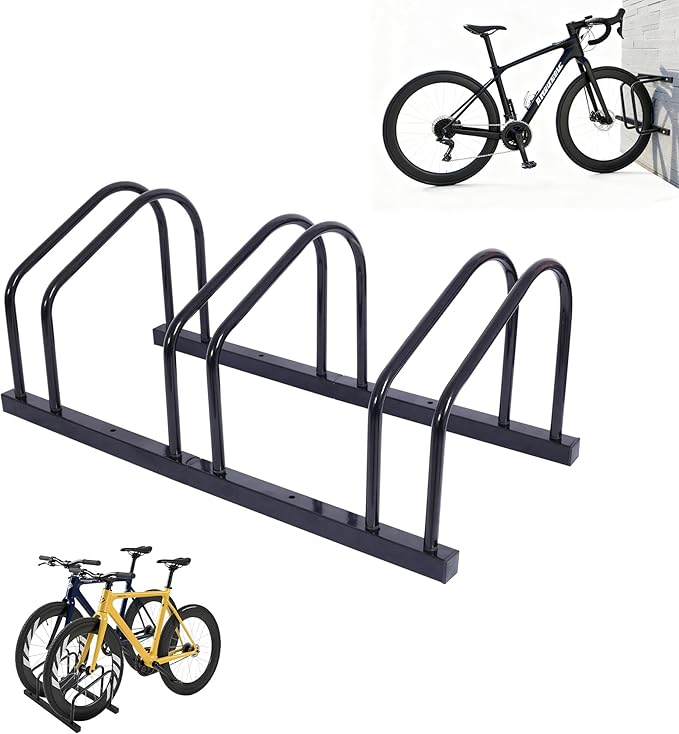 Garvee Bike Floor Stand, Wall-Mounted Bike Parking Rack for 22–28 in Wheels, Indoor Outdoor Bicycle Storage Stand, Fits Up to 2 in Tire Width