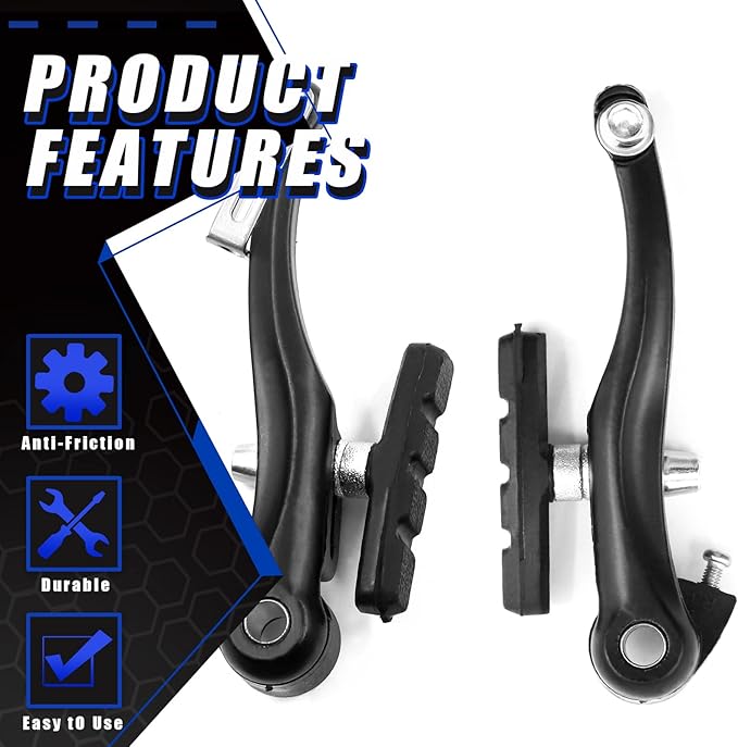 Glarks 6Pcs Bike Brake Set Includes 2 Pairs 4Pcs V-Bike Brakes, 2Pcs Black Front and Rear Brake Cables Professional Bicycle Brake Lines for Mountain Road Bikes