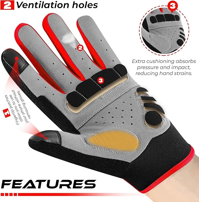 BEAST RAGE Full Finger Cycling Gloves with Padding for Men Women, Anti-Slip, Shock Absorbing, Breathable, Touchscreen Mountain Bike Gloves for BMX, MTB Riding, Road Racing, Bicycle