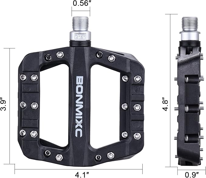 Mountain Bike Pedals Nylon Lightweight MTB Pedals Non-Slip Bicycle Pedals Large Platform Sealed Bearing 9/16” Thread