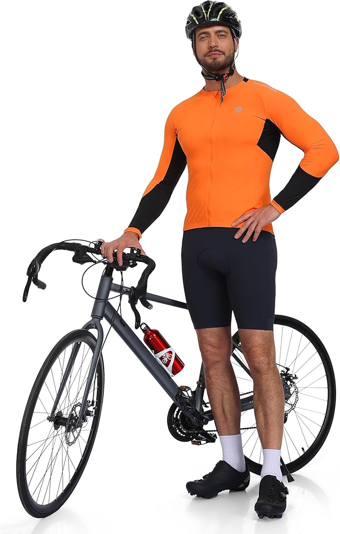 Nepest Mens Cycling Jersey Long Sleeve Bike Jersey UPF 50+ Road Biking Shirts Clothing with 4 Rear Pockets