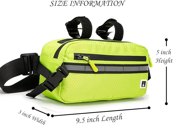 ROYALFAIR Waterproof Bike Handlebar Bag with Reflective Strips & Shoulder Strap, Bicycle Front Frame Storage Pouch for Mountain Road Cycling Commuting (Neo Green)