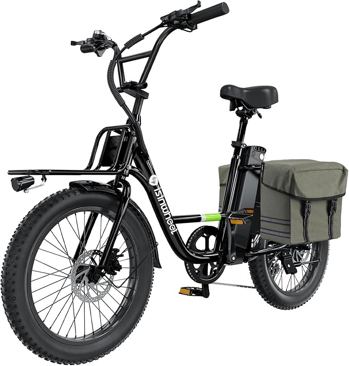 isinwheel U7 E Bike for Adults Electric Bike with Dual Cargo Rack, 48V 1000W Peak Ebikes for Adults, 7 Speed Gear, 20mph Step Thru Cruiser Electric Bicycles, 20" × 3“ Fat Tire Ebike