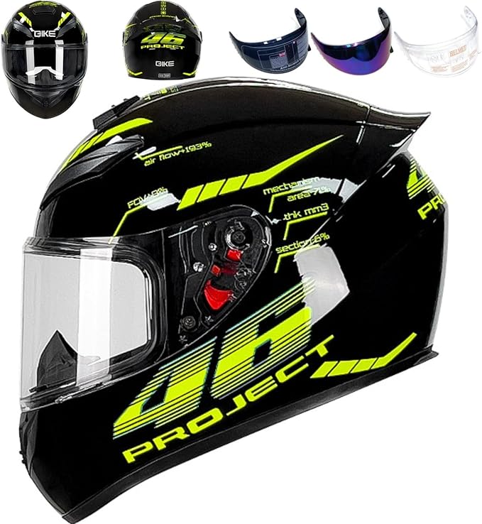 Full Face Motorcycle Helmet Racing Motocross Helmets with Pinlock Compatible Clear&Tinted Visors DOT Model Approved Street Bike Helmet