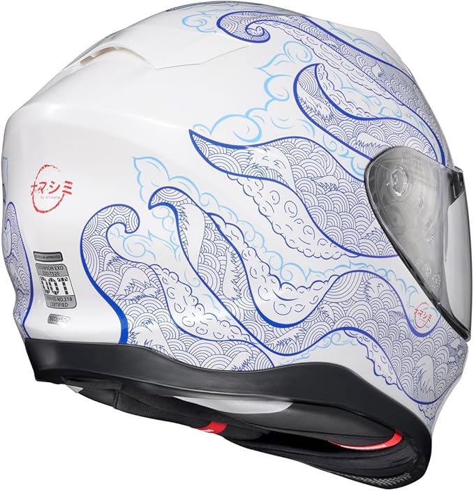 ScorpionEXO T520 Full Face Touring Motorcycle Helmet with Bluetooth Ready Speaker Pockets DOT ECE Approved Nama-Shimi (White/Blue - Large)