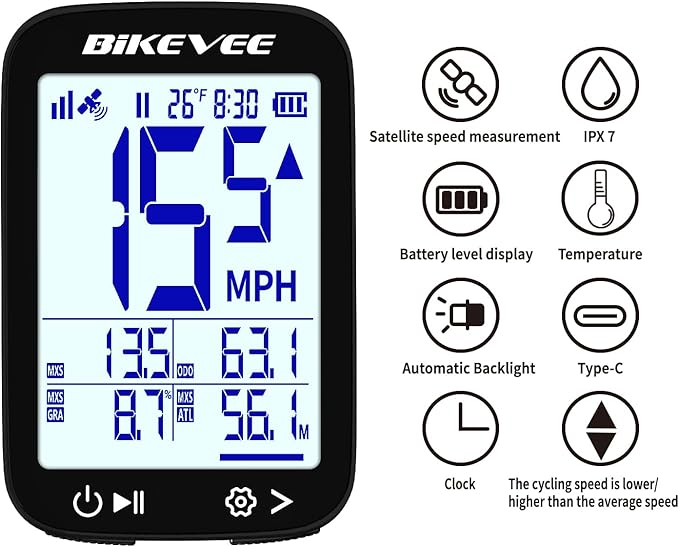 Bike Speedometer GPS Wireless Cycling Computer – Auto Start/Stop, Auto Backlight, Waterproof Bicycle Odometer MPH KM/H, 2.4" LCD Display