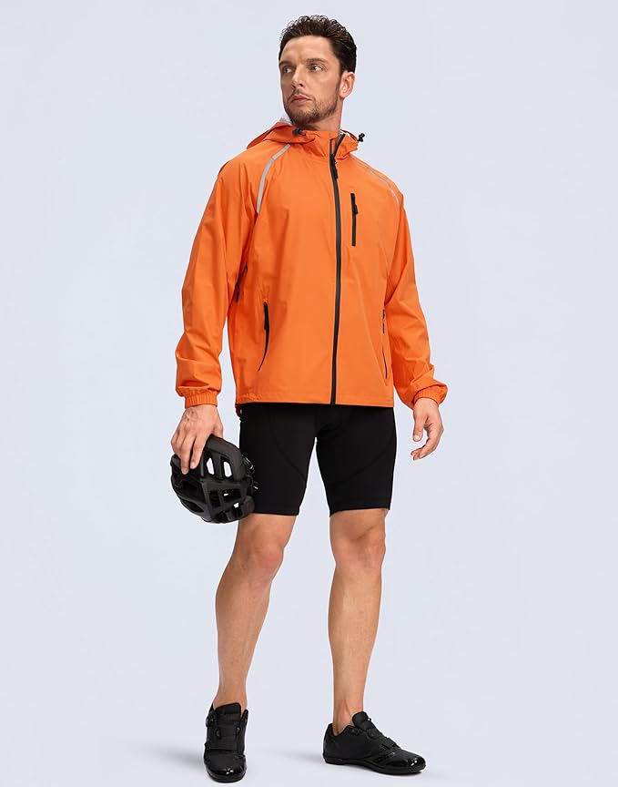 Bikewa Men's Cycling Rain Jackets Waterproof Running Bike Windbreaker Lightweight Packable Hooded Jacket