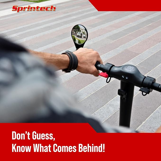 Sprintech Compact Adustable Rear-View Bicycle Mirror - P016 (Black, E-Bike) (Single Mirror)