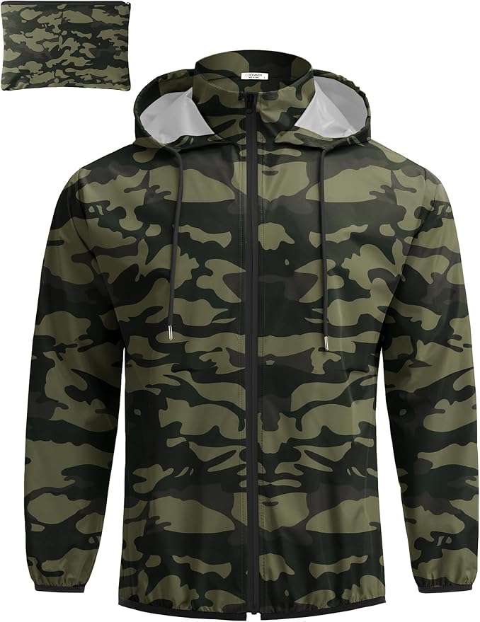 COOFANDY Men's Light Rain Jacket with Hood Packable Waterproof Raincoat Golf Rain Gear Travel Hiking Windbreaker