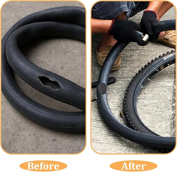 40 Pcs Bicycle Tire Repair Kit Glueless Bike Tube Patche Includes 36Pcs Self Adhesive Round Square Rectangle Patches and 4Pcs Metal Rasps with Box for Road Mountain Bikes Cycling