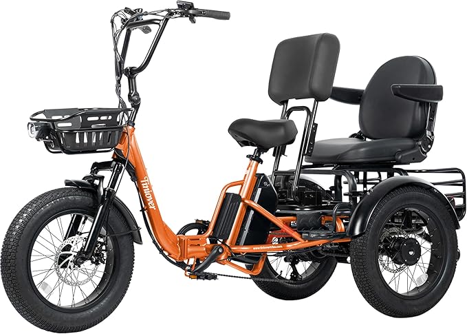 Folding Electric Tricycle for Adults 2 Seater, 22MPH 100 Miles 4" Wide Fat Tire Electric Trike, 3 Wheel Electric Bike 1200W, 48V 20AH Battery, 550LBS Load, Reverse, Parking, Differential, UL Certified
