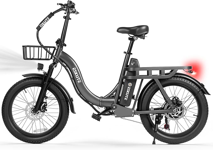 1200W Peak Folding Electric Bike for Adults, 28MPH 48V 10.4Ah Removable Battery, 55-Mile Range, 20"x3" Fat Tire, Step-Thru Ebike with Basket 7-Speed – Commuter E-Bike